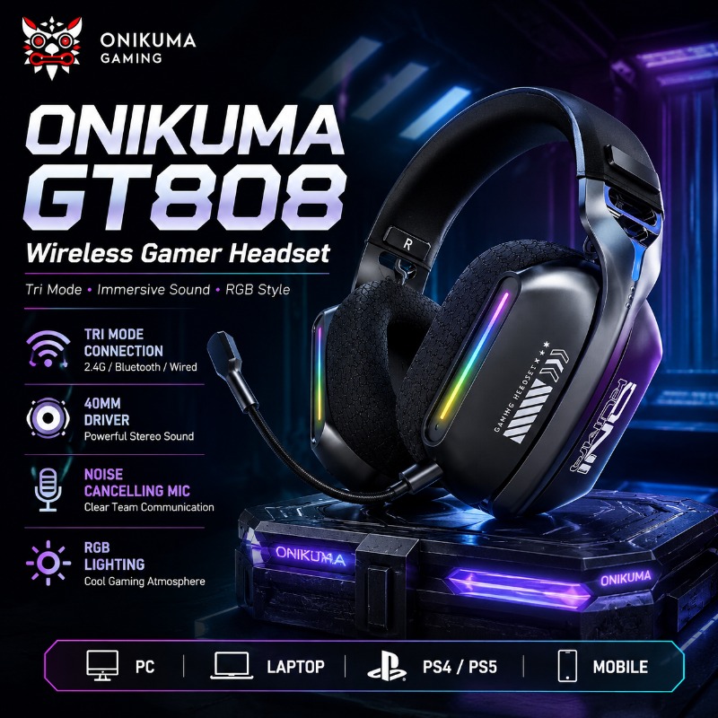 Pc Gaming Gigabyte - ONIKUMA GT808 Wireless Gaming Headset Tri